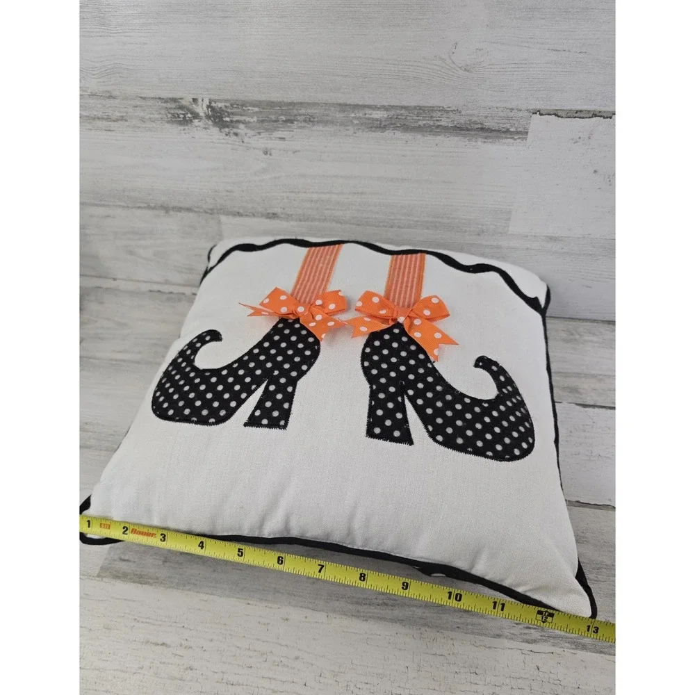 Halloween Witch Legs Polka Dot Boots Decorative Throw Pillow Orange Black 12x12